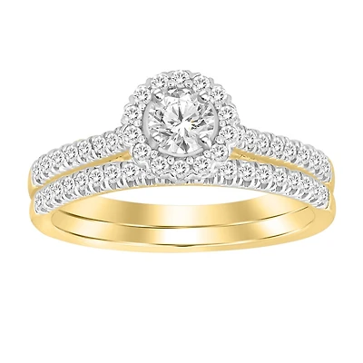 10k Gold Halo Wedding Band Set with Diamonds - 0.5ct. Color: yellow | Doucet Latendresse