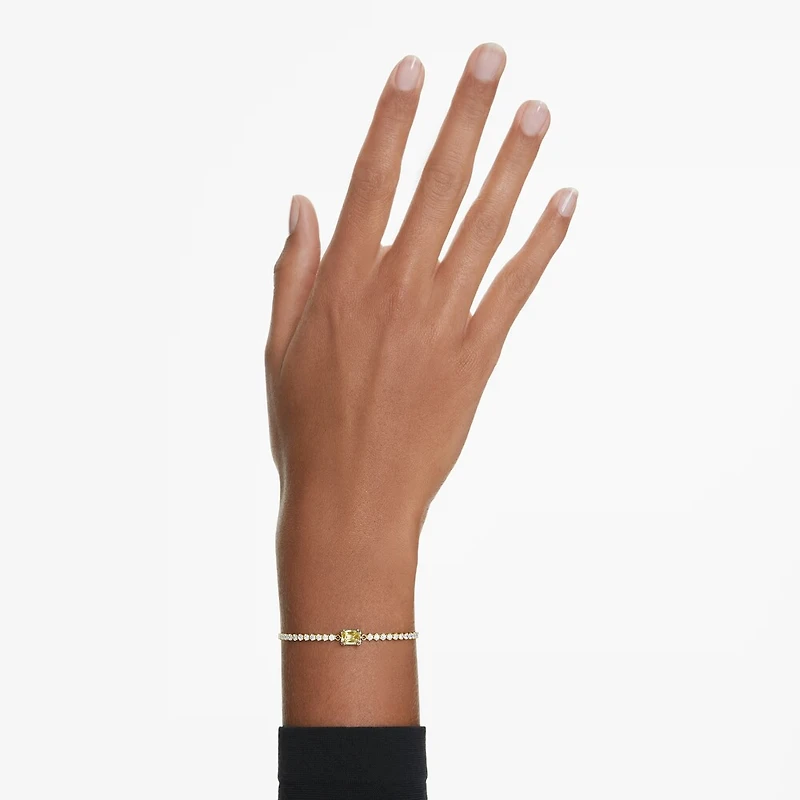 Gold Plated Bracelet with Emerald Cut Caramel Crystal - 9.5