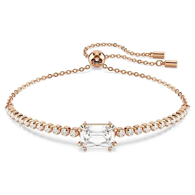 Rose Gold Plated Bracelet with Emerald Cut Crystal - 9.5