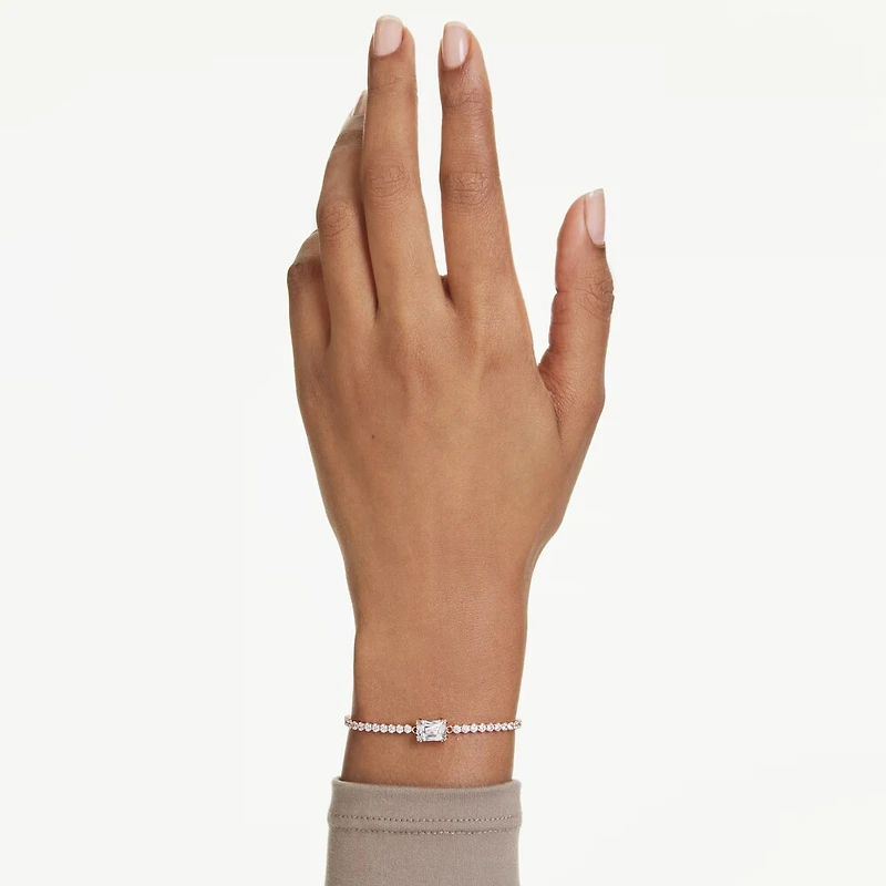 Rose Gold Plated Bracelet with Emerald Cut Crystal - 9.5