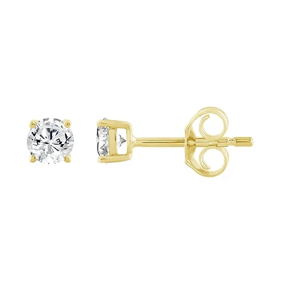 Boucles d’Oreilles Fixes en Or 10k avec Un Diamant Cultivé en Laboratoire - 0.5ct, 4mm. Color: jaune | Doucet Latendresse