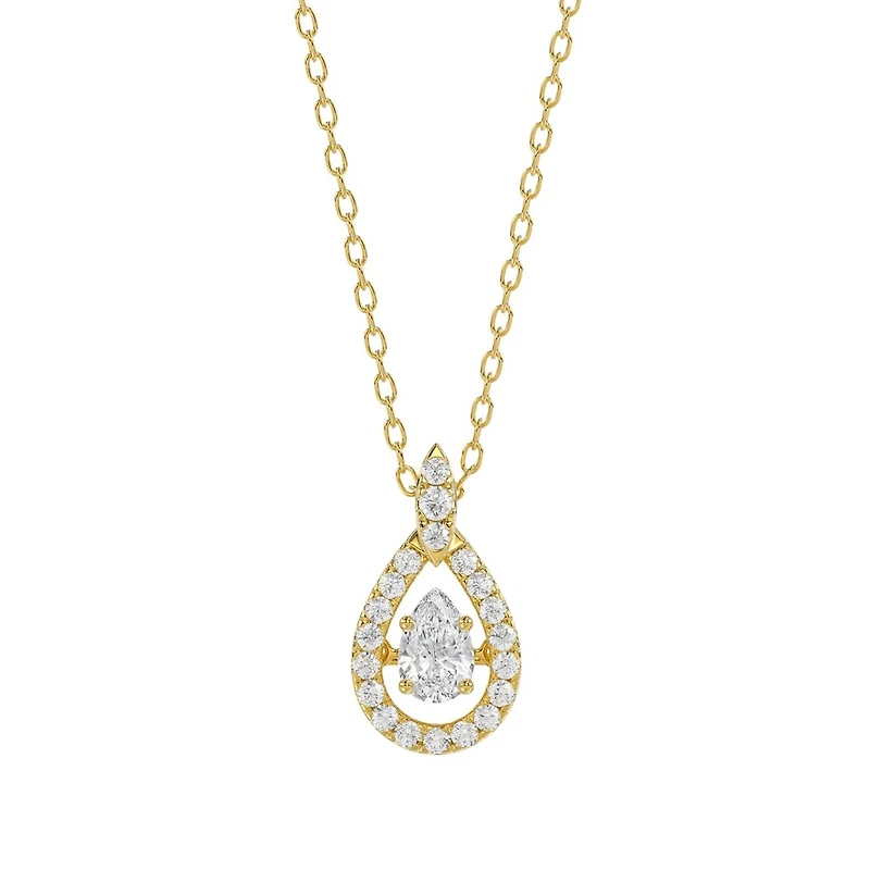 10K Gold Pear Pendant Set with Lab-Grown Diamonds and Chain - 18
