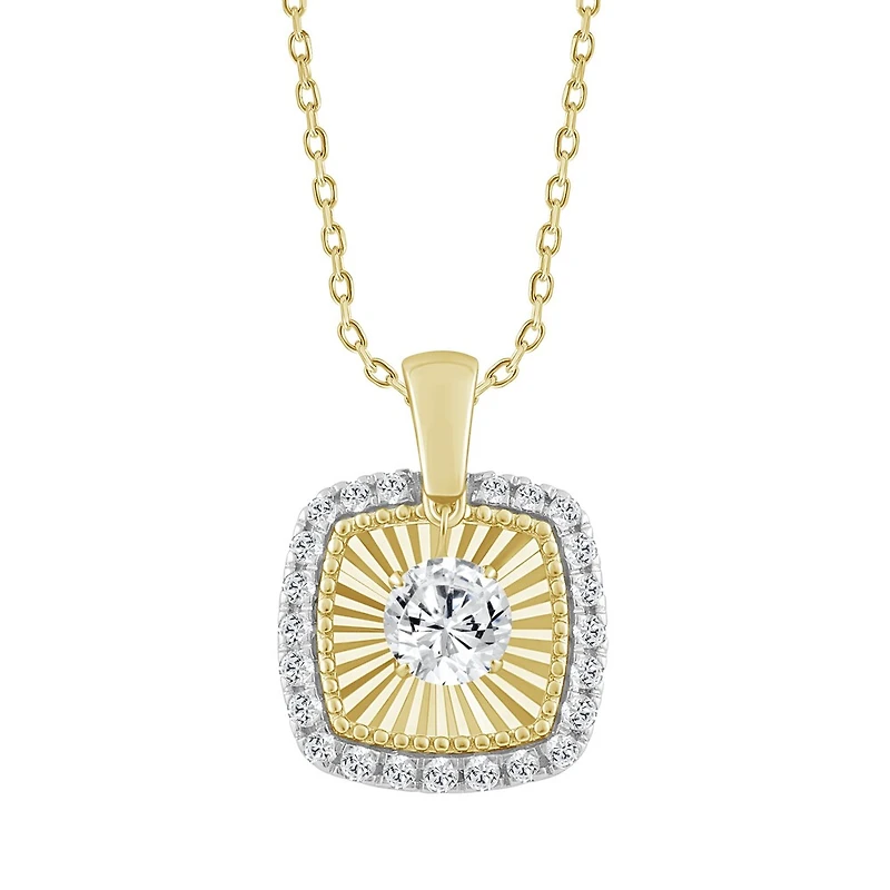 10K Gold Square Pendant Set with Lab-Grown Diamonds and Chain - 18
