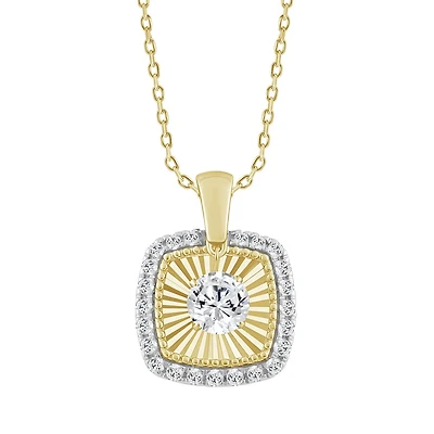 10K Gold Square Pendant Set with Lab-Grown Diamonds and Chain - 18