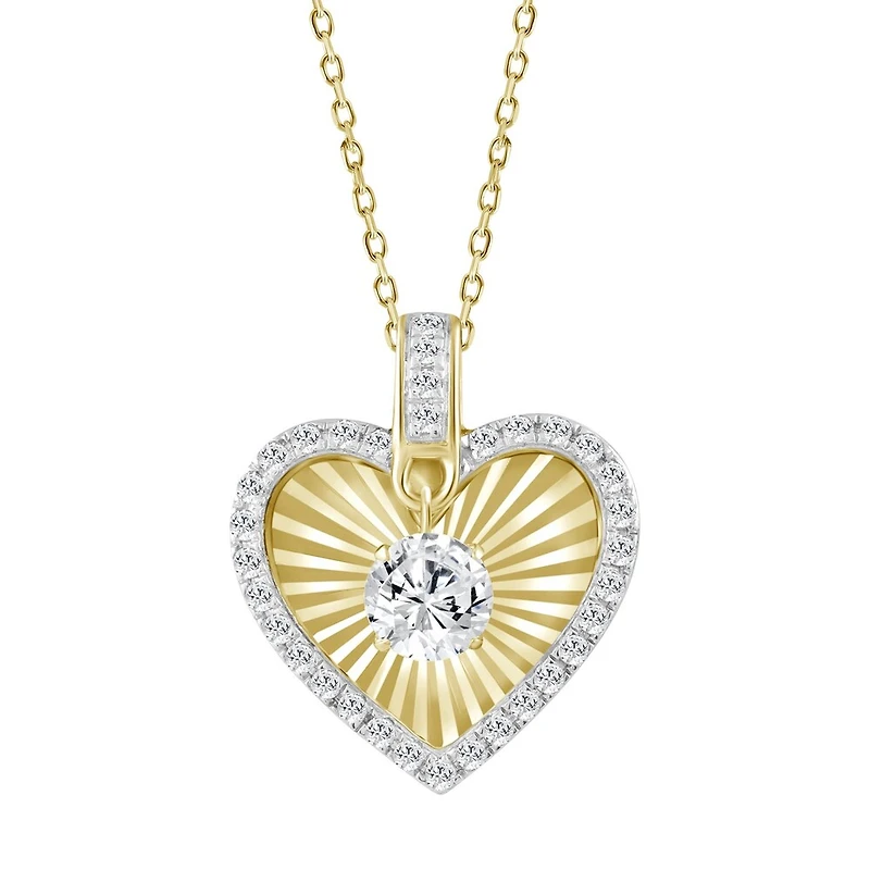Pendentif Coeur en Or 10K Serti de Diamants Cultivés en Laboratoire avec Chaine - 18