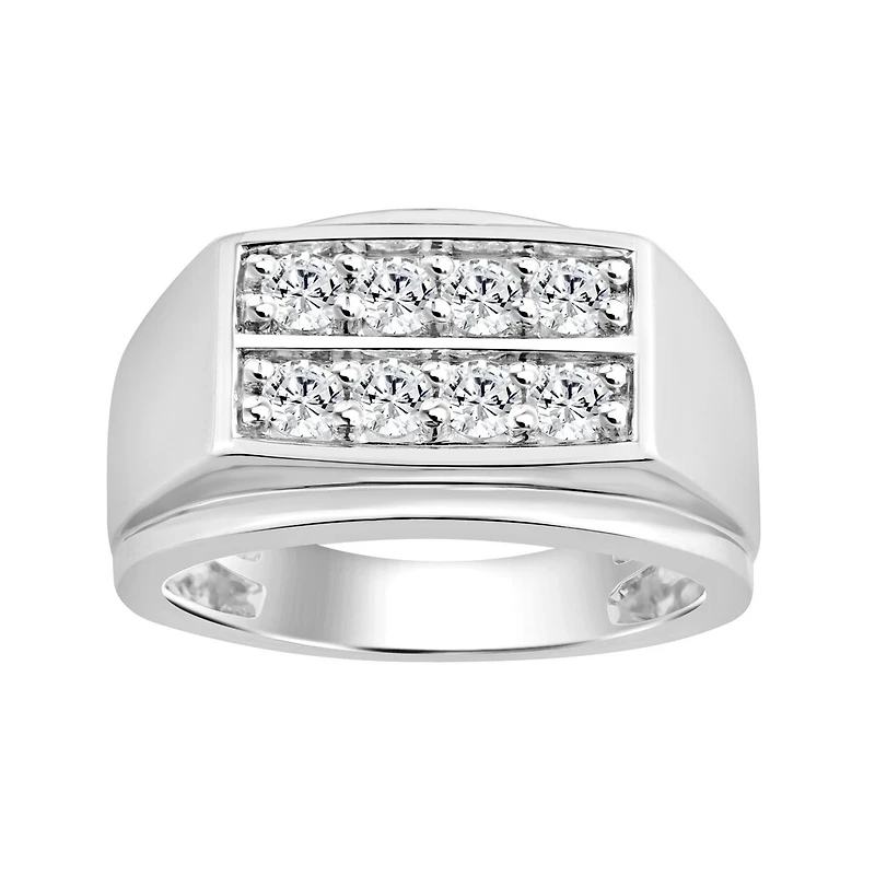 Bague en Argent avec Deux Rangées de Diamants Cultivés Laboratoire - 75Pts. Color: blanc | Doucet Latendresse