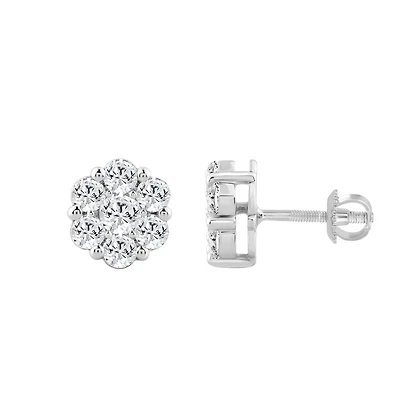 Fixed Silver Earrings Set with Lab-Grown Diamonds - 50Pts. Color: white | Doucet Latendresse