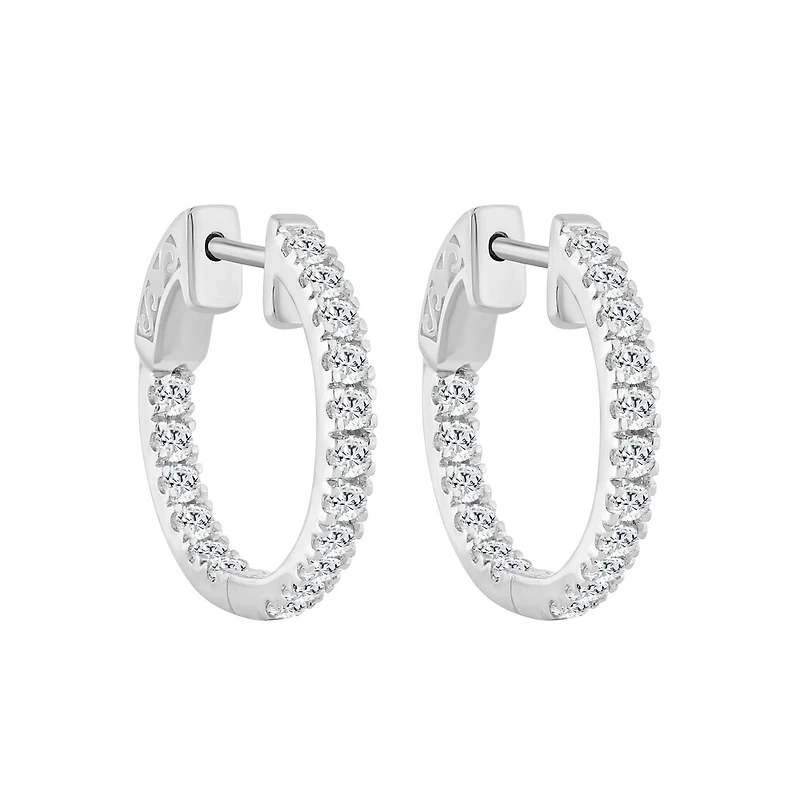Boucles d’Oreilles Huggies en Argent Sterling Serties de Diamants Cultivés en Laboratoire