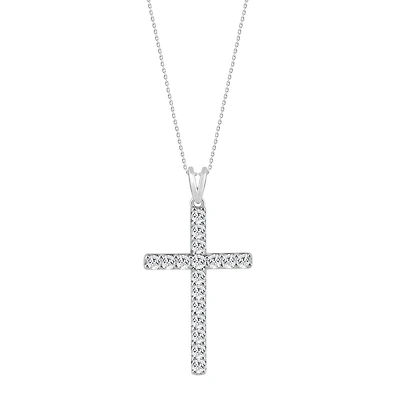 Sterling Silver Cross Pendant Set with Lab-Grown Diamonds with Chain. Color: white | Doucet Latendresse