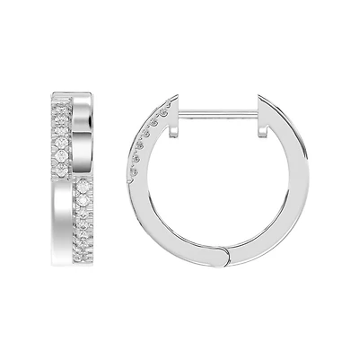 Boucles d’Oreilles Huggies en Or Blanc serties de Diamants - 10Pts. Color: blanc | Doucet Latendresse