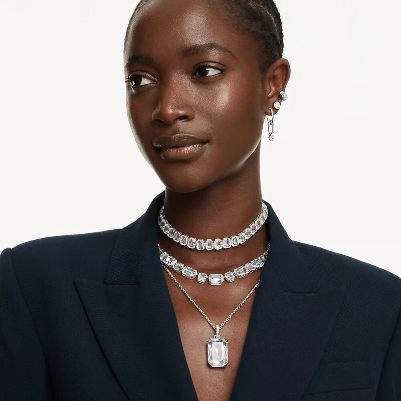 Collier Millenia en Métal Rhodié avec Cristaux Swarovski - 65-75 cm. Color: blanc | Doucet Latendresse