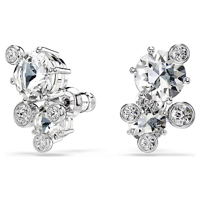 Constella Stud Earrings in Rhodium-Plated Metal with Swarovski Crystals - 1.8 x 1.2 cm. Color: white | Doucet Latendresse