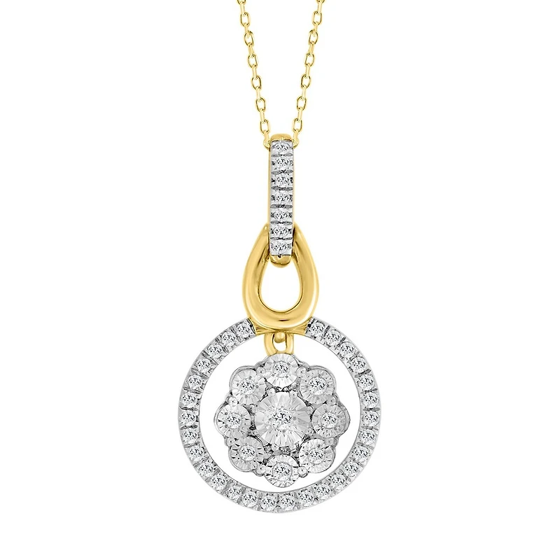 Pendentif Cercle en Or 10K Serti de Diamants avec Chaine - 18