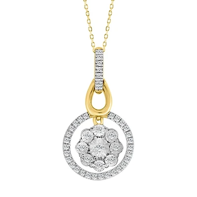 Pendentif Cercle en Or 10K Serti de Diamants avec Chaine - 18