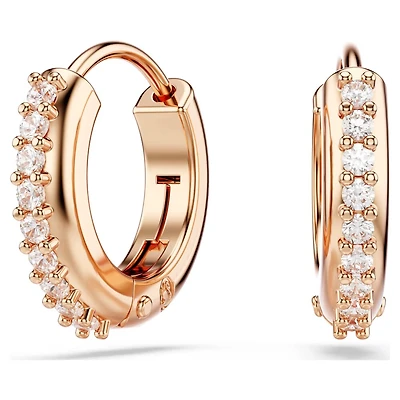 Matrix Hoop Earrings in Rose Gold Plated Metal with Swarovski Crystals - 1.1 x 0.3 cm. Color: pink | Doucet Latendresse