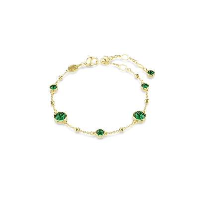 Imber Bracelet in Gold Plated Metal with Green Swarovski Crystals - 16.5 - 19.5 cm. Color: yellow | Doucet Latendresse