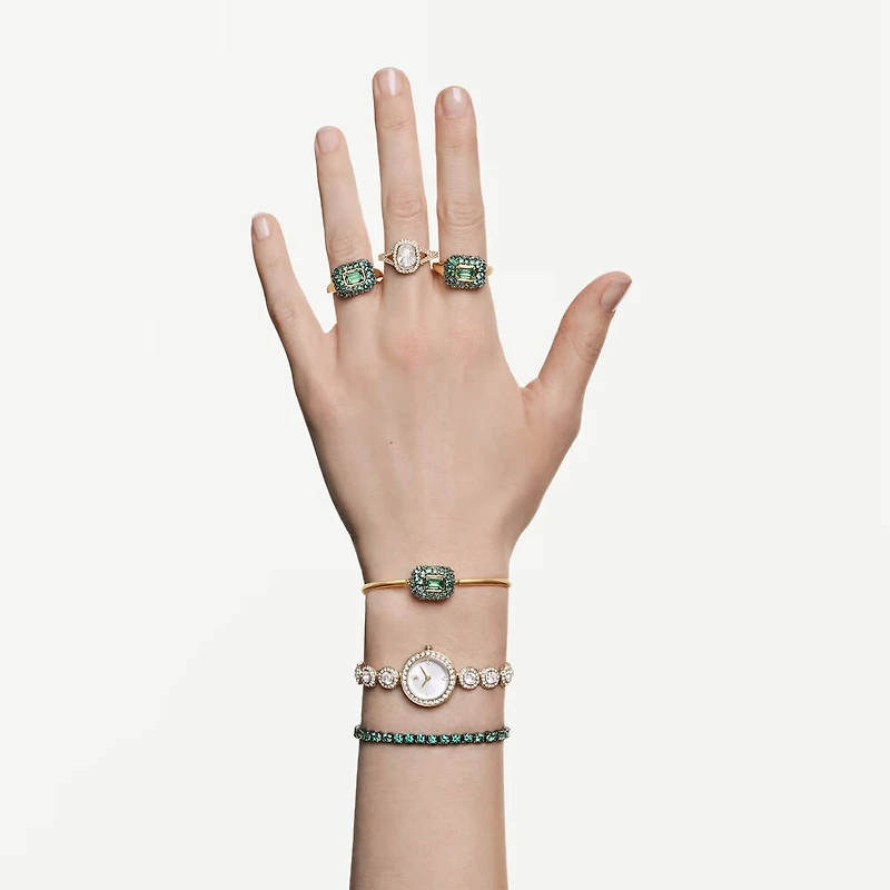 Dextera Bangle in Gold Plated Metal with Swarovski Crystals - 6.5