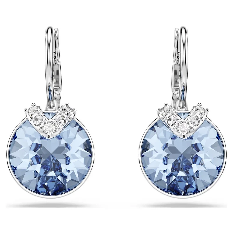 Bella V Drop Earrings in Rhodium Plated Metal with Swarovski Crystal