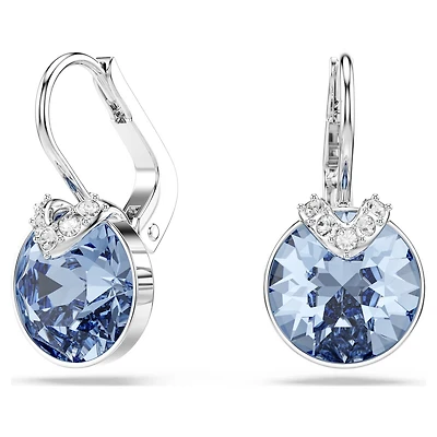 Bella V Earrings in Rhodium-Plated Metal Set with Round Blue Swarovski Crystals. Color: white | Doucet Latendresse