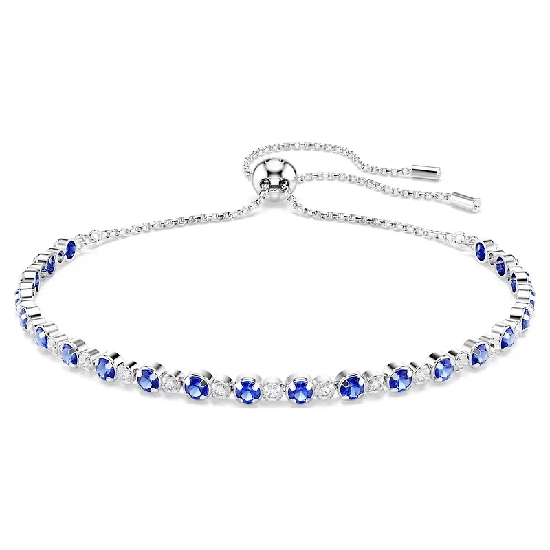 Bracelet Tennis Matrix en Métal Rhodié serti de Cristaux Swarovski Bleus - 24 cm. Color: blanc | Doucet Latendresse