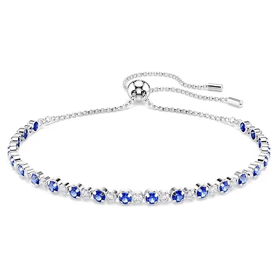 Bracelet Tennis Matrix en Métal Rhodié serti de Cristaux Swarovski Bleus - 24 cm. Color: blanc | Doucet Latendresse