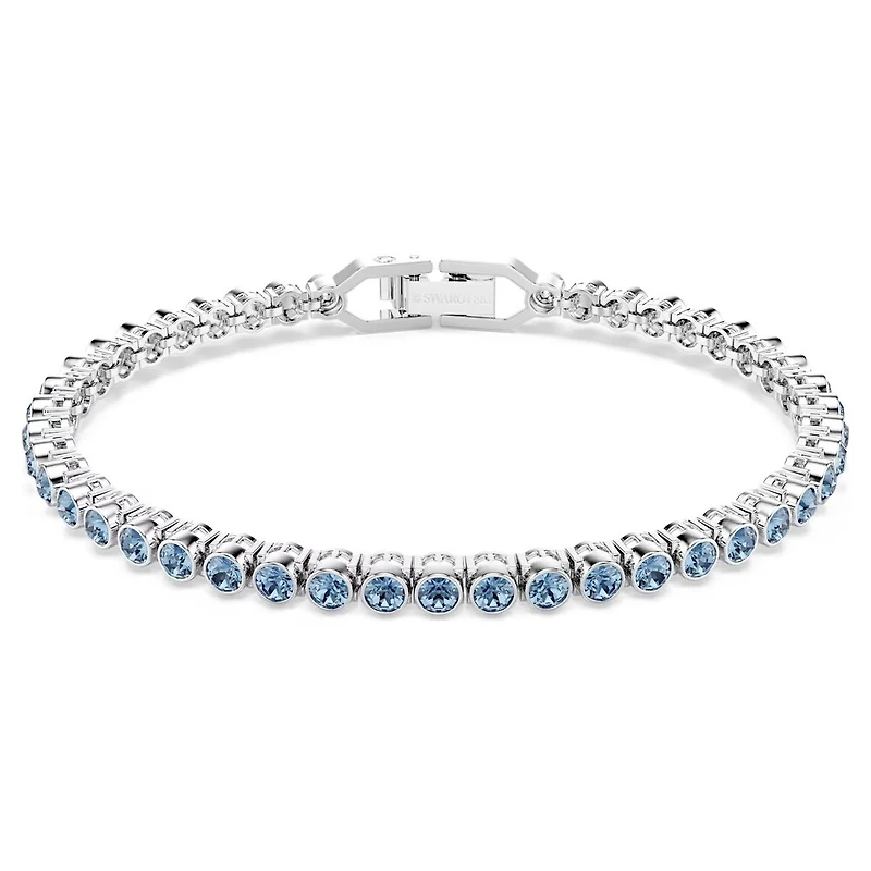 Bracelet Tennis Imber Emily en Métal Rhodié Serti de Cristaux Swarovski Bleus. Color: blanc | Doucet Latendresse