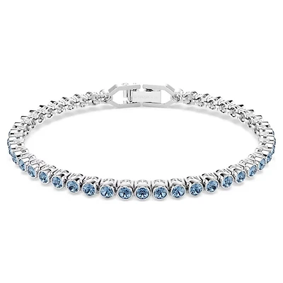 Bracelet Tennis Imber Emily en Métal Rhodié Serti de Cristaux Swarovski Bleus. Color: blanc | Doucet Latendresse