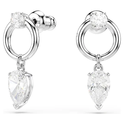 Mesmera Drop Earrings in Rhodium-Plated Metal with Swarovski Crystals - 22mm. Color: white | Doucet Latendresse