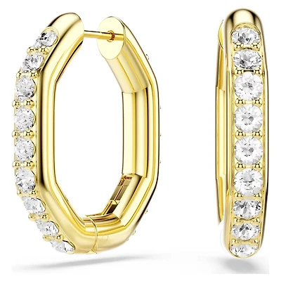 Dextera Hoop Earrings in Gold Plated Metal with Swarovski Crystals - 24mm. Color: yellow | Doucet Latendresse