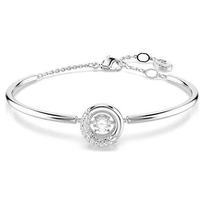 Dextera Rhodium-Plated Metal Bangle Bracelet - 17 cm. Color: white | Doucet Latendresse