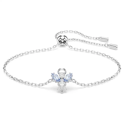 Bracelet Ange en Métal Rhodié Serti de Cristaux Swarovski Bleus - 24 cm. Color: blanc | Doucet Latendresse