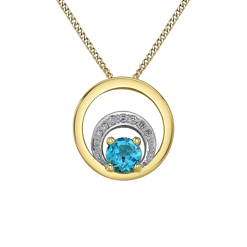 Pendentif en Or 10k avec Topaze Bleue et Diamants - 18