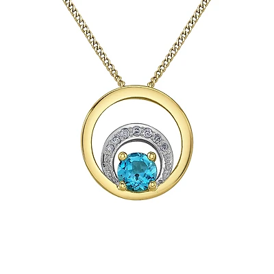 Pendentif en Or 10k avec Topaze Bleue et Diamants - 18