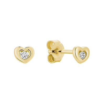 10k Gold Heart Stud Earrings Set with 2 Diamonds - 4Pts. Color: yellow | Doucet Latendresse