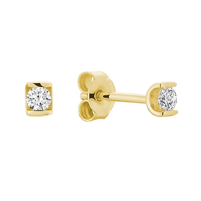 10k Gold Stud Earrings Set with 2 Diamonds - 14Pts. Color: yellow | Doucet Latendresse