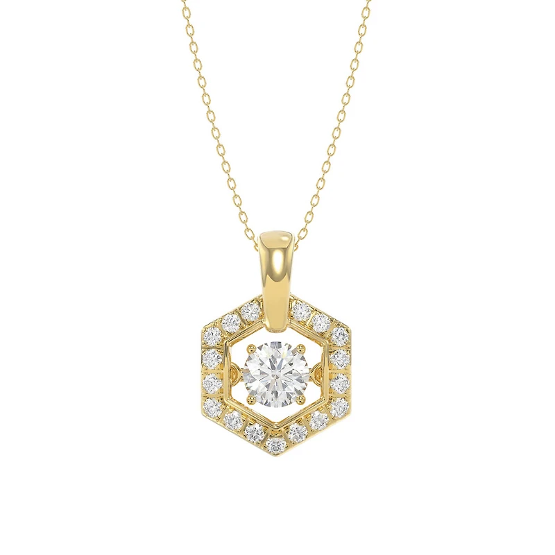 10K Gold Hexagon Pendant Set with Lab-Grown Diamonds with Chain - 18