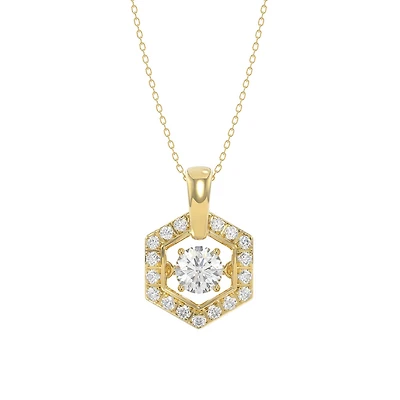 10K Gold Hexagon Pendant Set with Lab-Grown Diamonds with Chain - 18