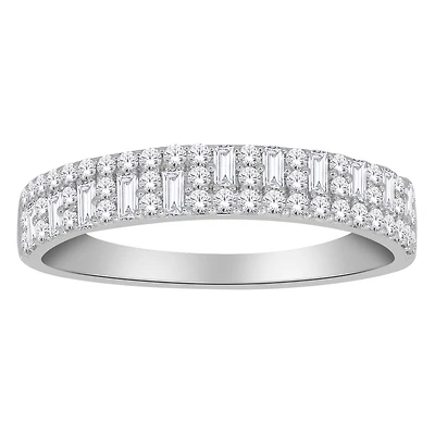 Bague Semi-Éternité en Or Blanc 10k Sertie de Diamants  Ronds et Baguette - 40Pts. Color: blanc | Doucet Latendresse