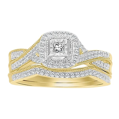 Ensemble d'Alliance Solitaire en Or 10k Serti de Diamants - 25Pts. Color: jaune | Doucet Latendresse