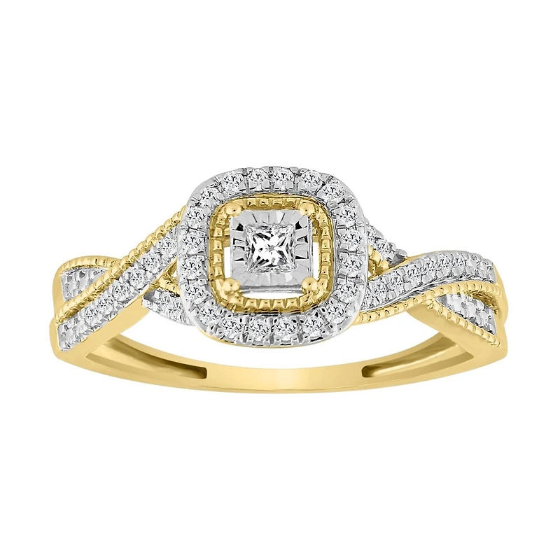 Bague Solitaire en Or 10k Sertie de Diamants