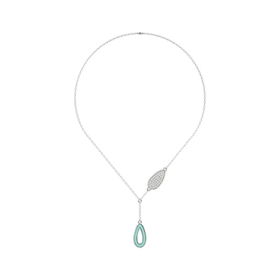 Pendentif Goutte en Or Blanc 10k Serti de Diamants avec Chaine - 15Pts. Color: blanc | Doucet Latendresse