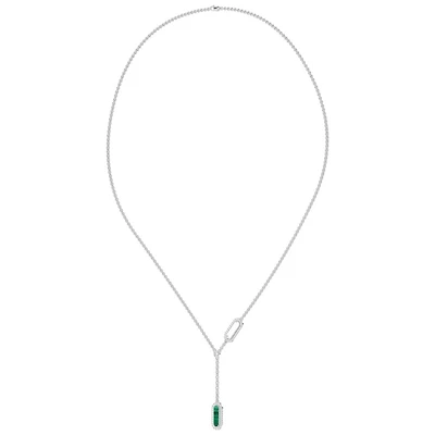 Collier avec Pendentif Vert en Or Blanc 10K Serti de Diamants - 25Pts. Color: blanc | Doucet Latendresse