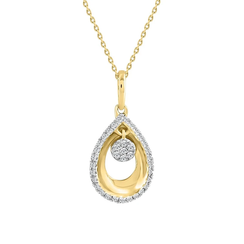10k Gold Drop Pendant Set with Diamonds and Chain - 18