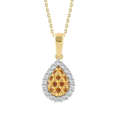 Collier avec Pendentif Poire en Or 10K Serti de Diamants - 20Pts. Color: jaune | Doucet Latendresse