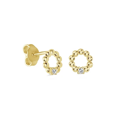 10k Gold Round Stud Earrings Set with Cubic Zirconia. Color: yellow | Doucet Latendresse
