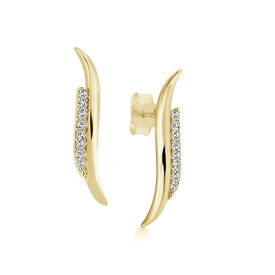 10k Gold Wave-Shaped Stud Earrings Set with Cubic Zirconia. Color: yellow | Doucet Latendresse
