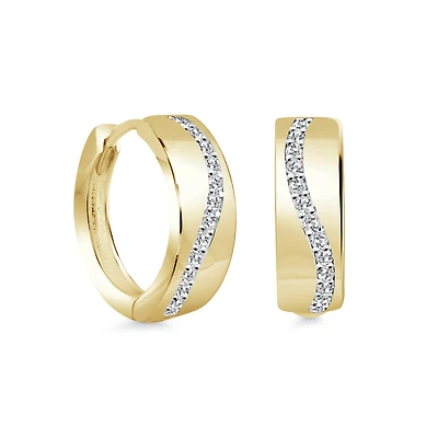 10K Gold Huggies Earrings with a Row of Cubic Zirconia. Color: yellow | Doucet Latendresse