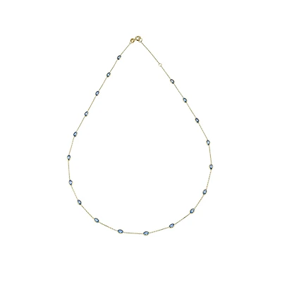 10K Gold Necklace with Blue Cubic Zirconia - 17