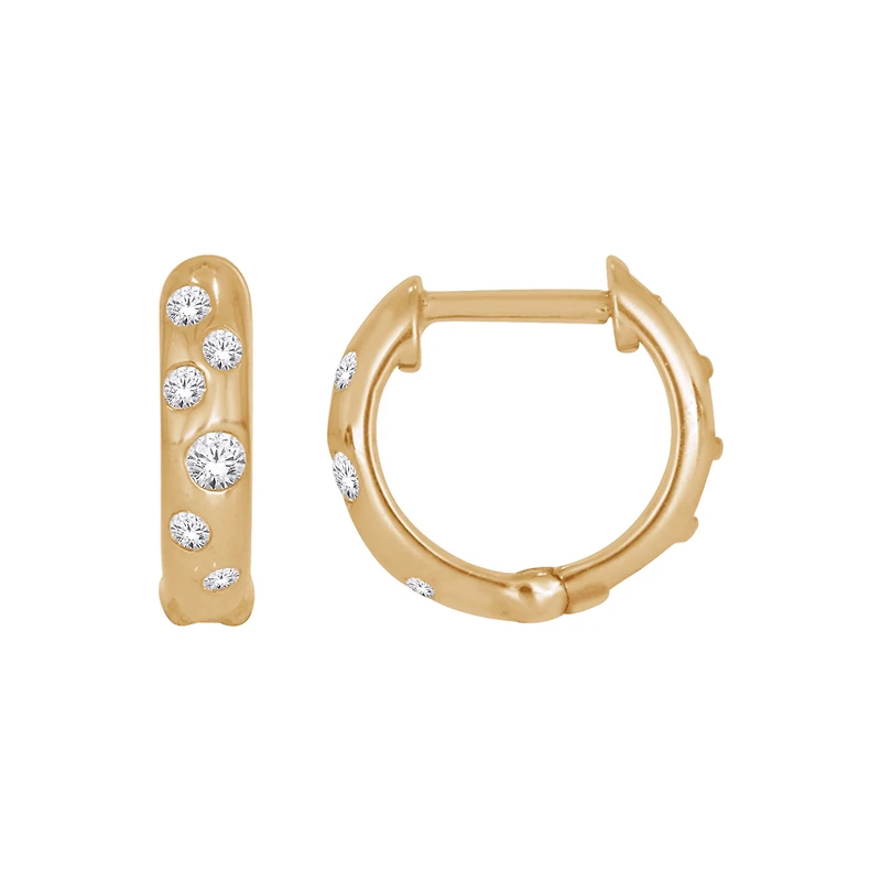 10k Gold Huggies Earrings Set with Diamonds