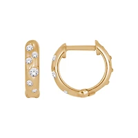 10k Gold Huggies Earrings Set with Diamonds